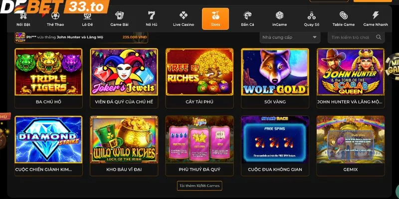 Giới thiệu sảnh game slot tại web cược Debet
